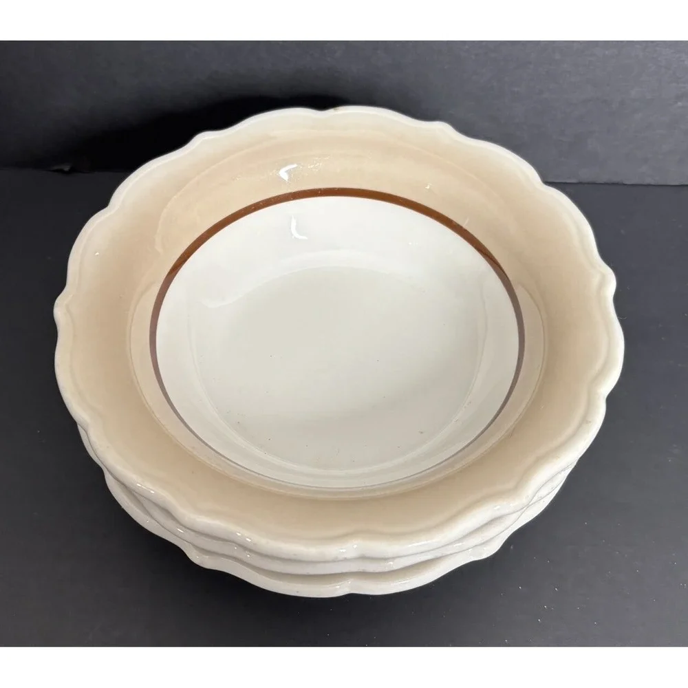3 Syracuse Sandalwood Cereal Bowls Brown Bands Restaurant China Ware MCM 6 1/2